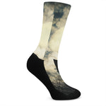 Wolf Howling At The Full Moon Print Crew Socks