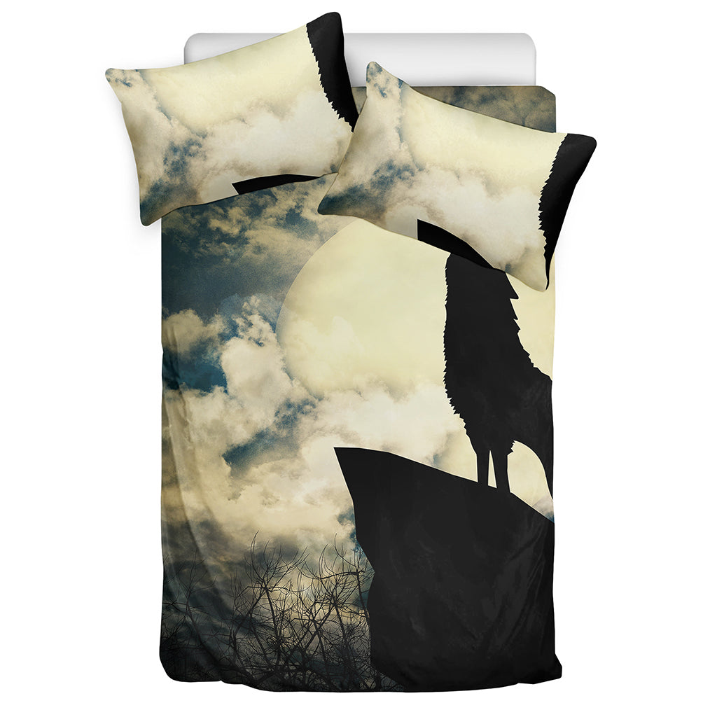 Wolf Howling At The Full Moon Print Duvet Cover Bedding Set