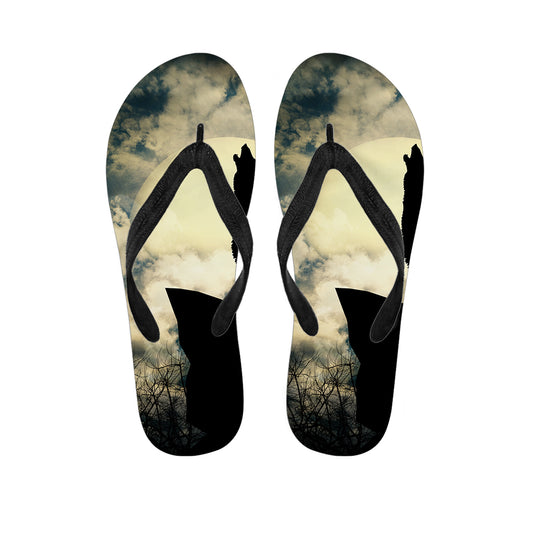 Wolf Howling At The Full Moon Print Flip Flops