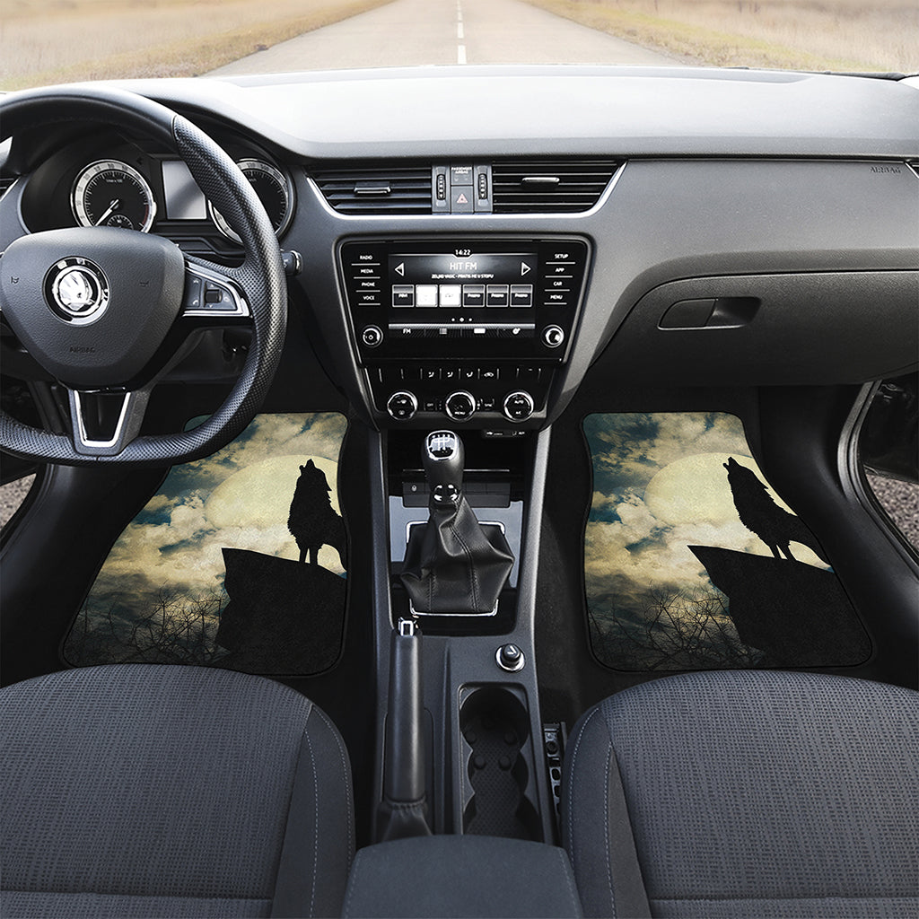 Wolf Howling At The Full Moon Print Front and Back Car Floor Mats