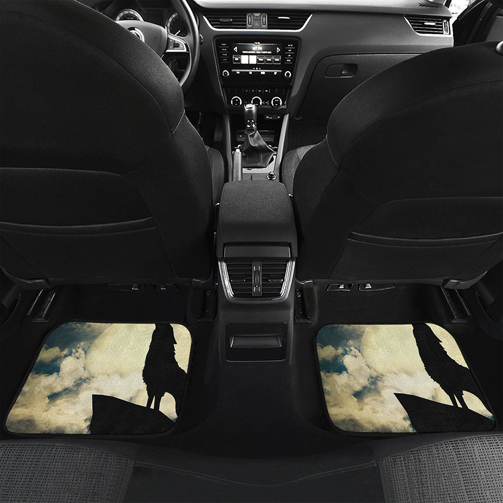 Wolf Howling At The Full Moon Print Front and Back Car Floor Mats