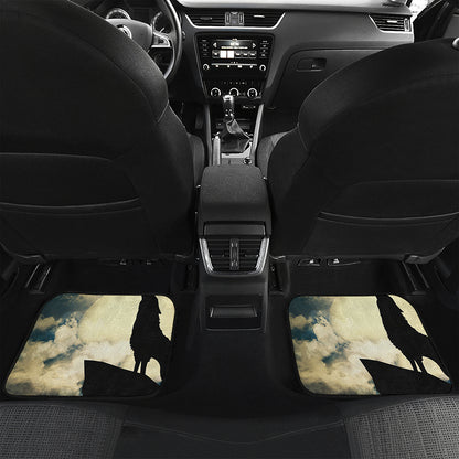 Wolf Howling At The Full Moon Print Front and Back Car Floor Mats