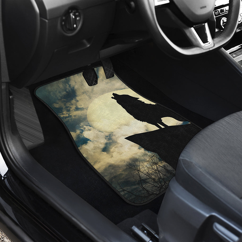 Wolf Howling At The Full Moon Print Front and Back Car Floor Mats