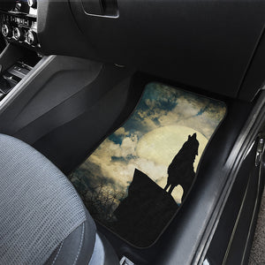 Wolf Howling At The Full Moon Print Front and Back Car Floor Mats