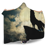 Wolf Howling At The Full Moon Print Hooded Blanket