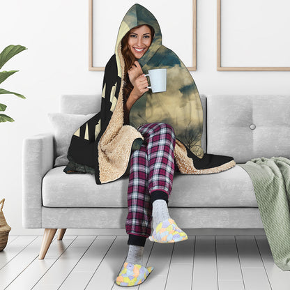 Wolf Howling At The Full Moon Print Hooded Blanket