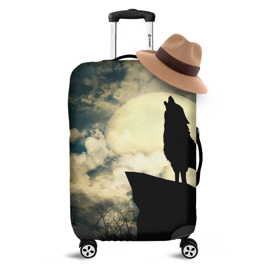 Wolf Howling At The Full Moon Print Luggage Cover