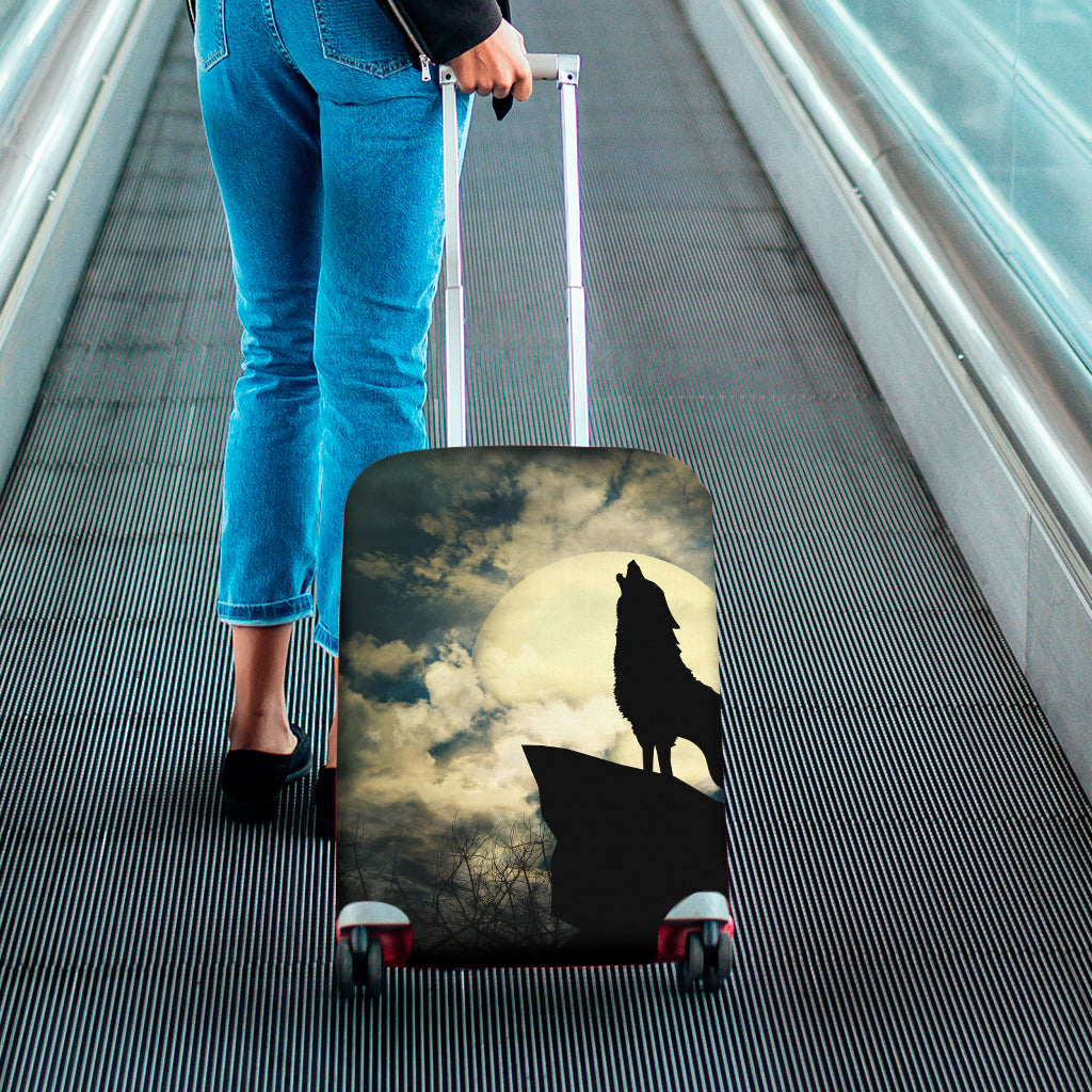 Wolf Howling At The Full Moon Print Luggage Cover