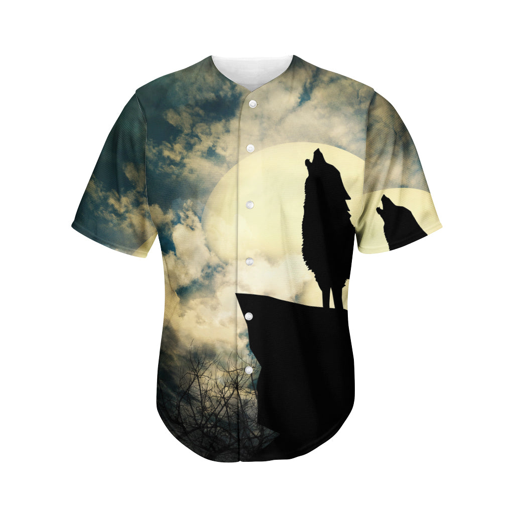 Wolf Howling At The Full Moon Print Men's Baseball Jersey