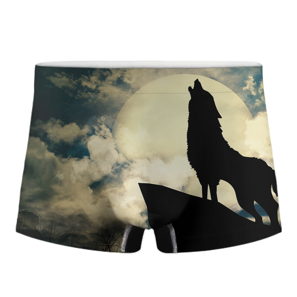 Wolf Howling At The Full Moon Print Men's Boxer Briefs