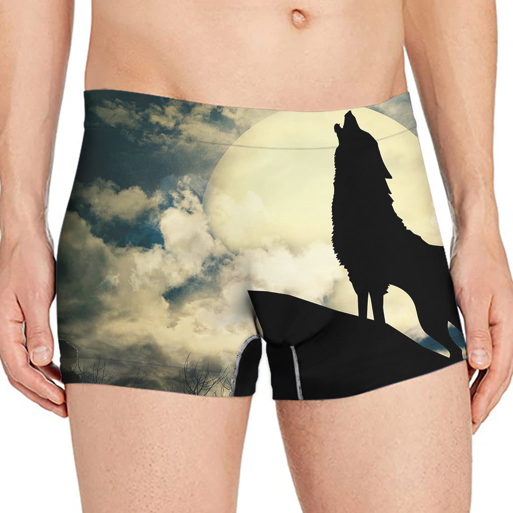 Wolf Howling At The Full Moon Print Men's Boxer Briefs