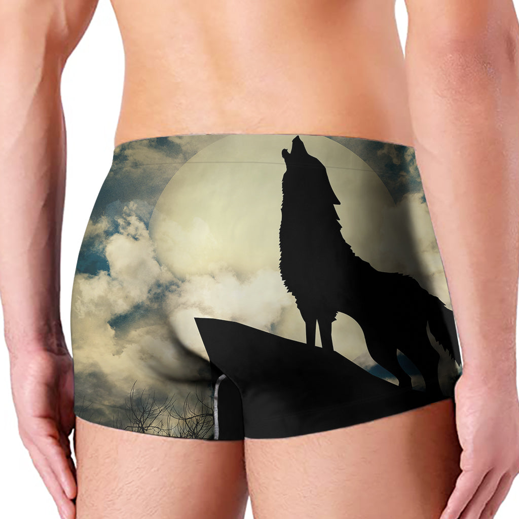 Wolf Howling At The Full Moon Print Men's Boxer Briefs