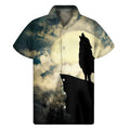 Wolf Howling At The Full Moon Print Men's Short Sleeve Shirt