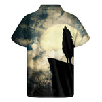 Wolf Howling At The Full Moon Print Men's Short Sleeve Shirt