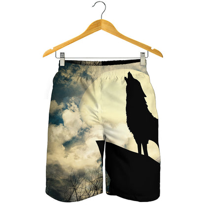 Wolf Howling At The Full Moon Print Men's Shorts