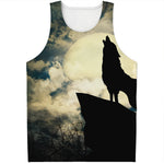 Wolf Howling At The Full Moon Print Men's Tank Top