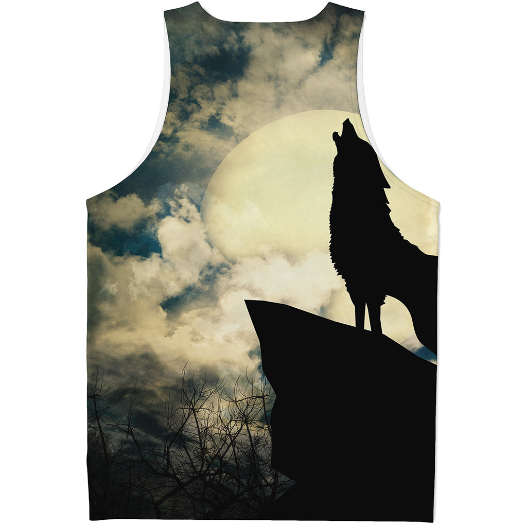 Wolf Howling At The Full Moon Print Men's Tank Top