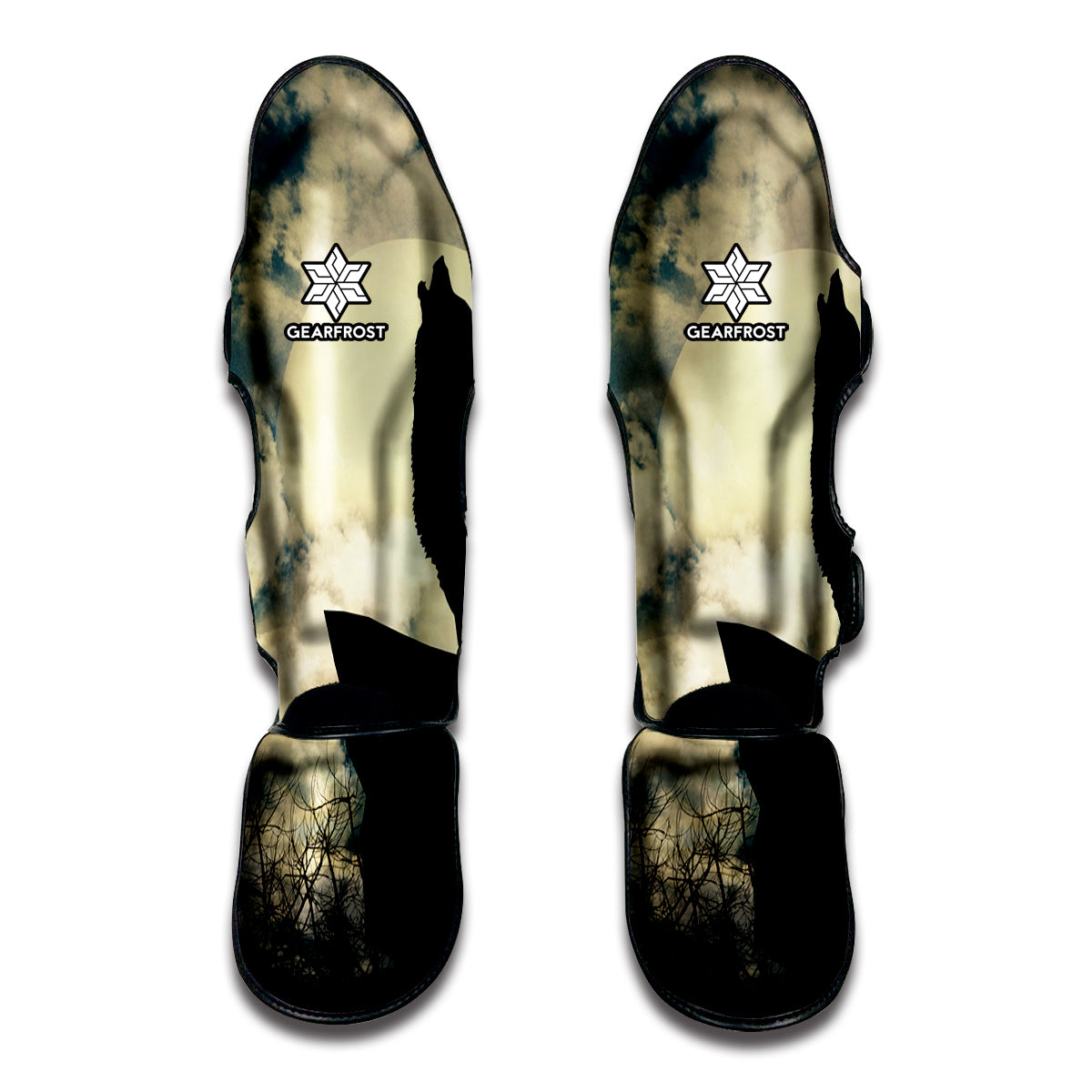 Wolf Howling At The Full Moon Print Muay Thai Shin Guard