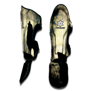 Wolf Howling At The Full Moon Print Muay Thai Shin Guard