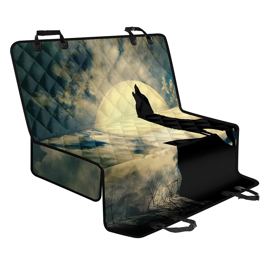 Wolf Howling At The Full Moon Print Pet Car Back Seat Cover