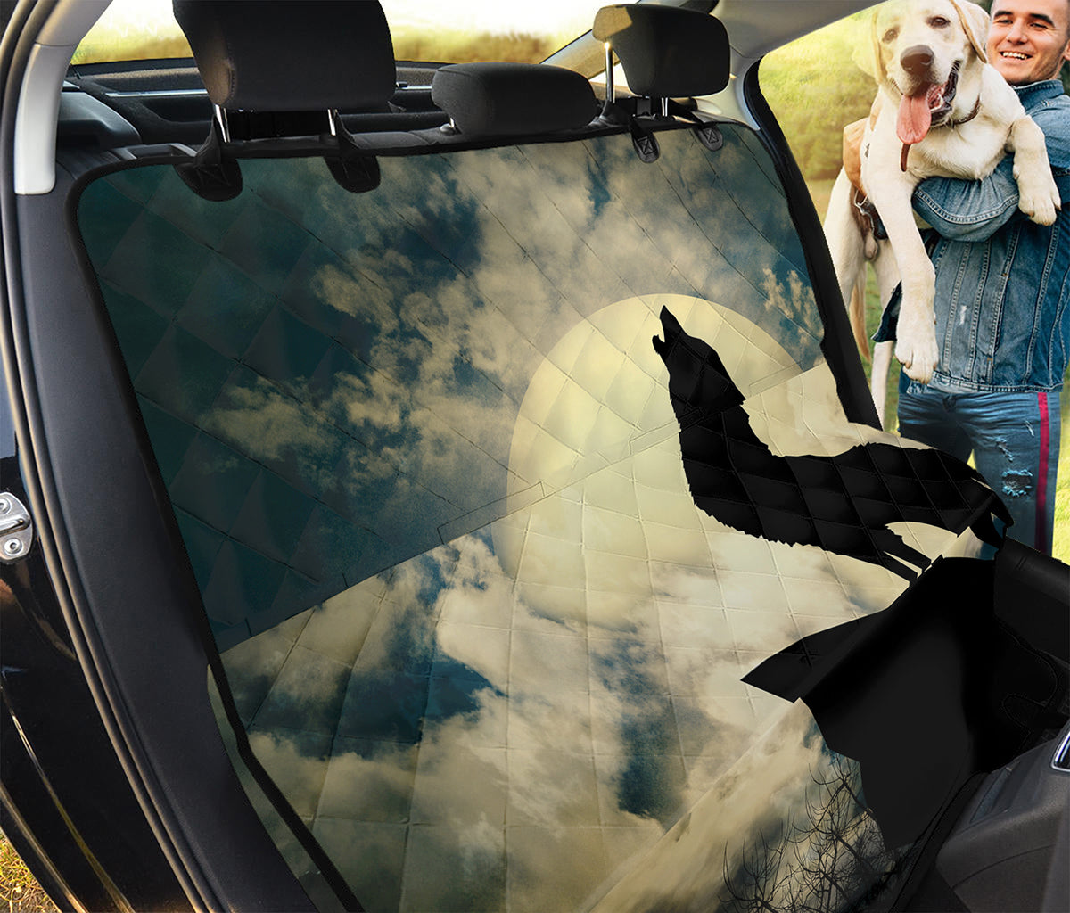Wolf Howling At The Full Moon Print Pet Car Back Seat Cover