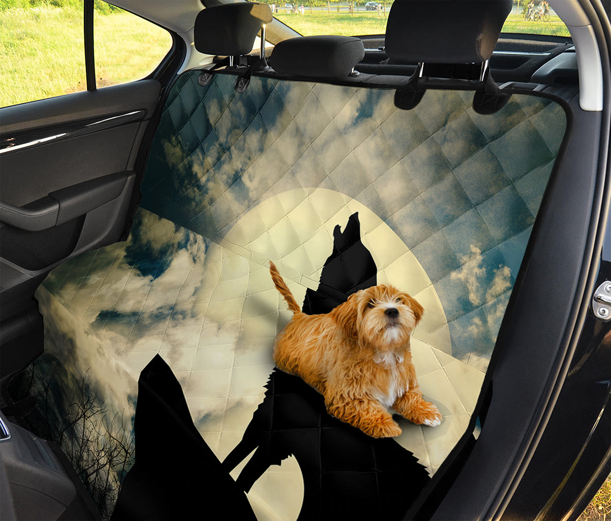 Wolf Howling At The Full Moon Print Pet Car Back Seat Cover