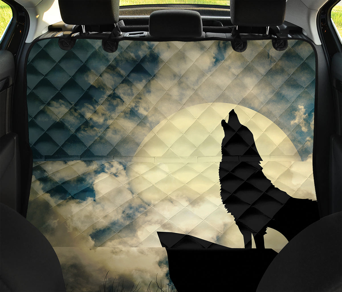 Wolf Howling At The Full Moon Print Pet Car Back Seat Cover