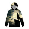 Wolf Howling At The Full Moon Print Pullover Hoodie