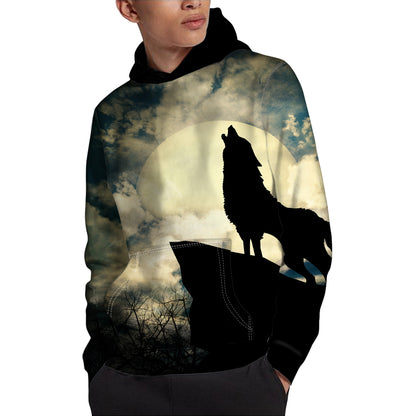 Wolf Howling At The Full Moon Print Pullover Hoodie