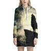 Wolf Howling At The Full Moon Print Pullover Hoodie Dress