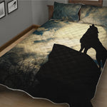 Wolf Howling At The Full Moon Print Quilt Bed Set