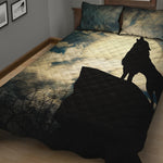 Wolf Howling At The Full Moon Print Quilt Bed Set