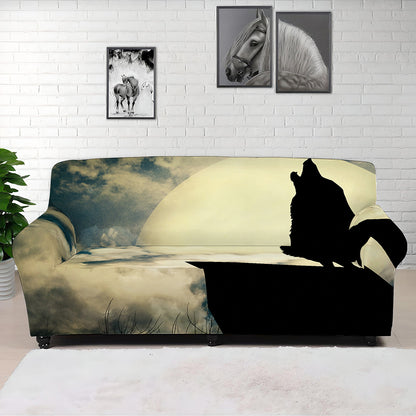Wolf Howling At The Full Moon Print Sofa Cover