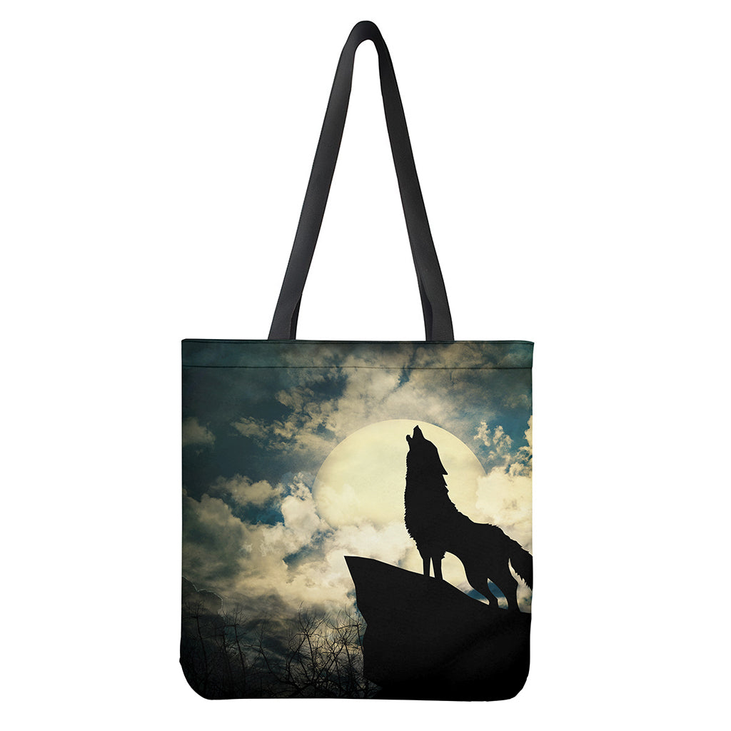 Wolf Howling At The Full Moon Print Tote Bag