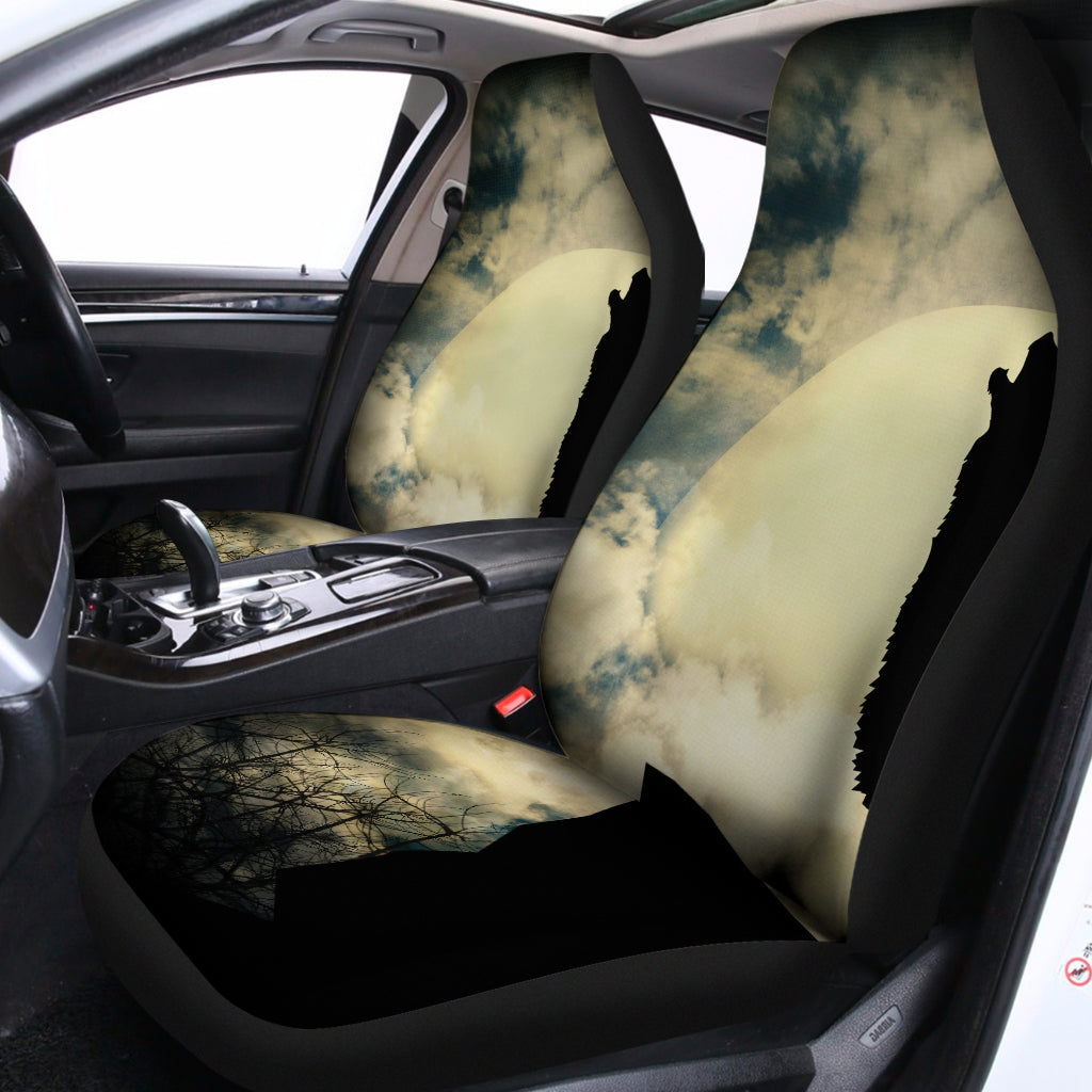 Wolf Howling At The Full Moon Print Universal Fit Car Seat Covers