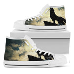 Wolf Howling At The Full Moon Print White High Top Shoes