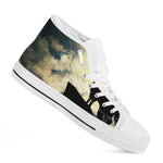 Wolf Howling At The Full Moon Print White High Top Shoes