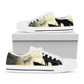 Wolf Howling At The Full Moon Print White Low Top Sneakers