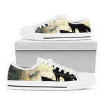Wolf Howling At The Full Moon Print White Low Top Shoes