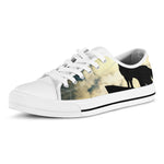 Wolf Howling At The Full Moon Print White Low Top Shoes