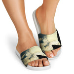 Wolf Howling At The Full Moon Print White Slide Sandals