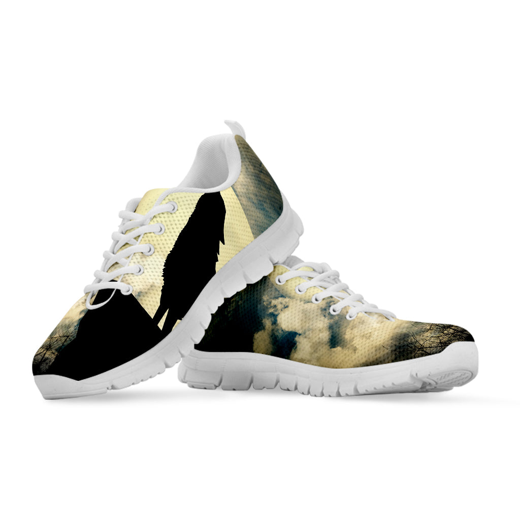 Wolf Howling At The Full Moon Print White Sneakers