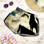 Wolf Howling At The Full Moon Print Women's Shorts