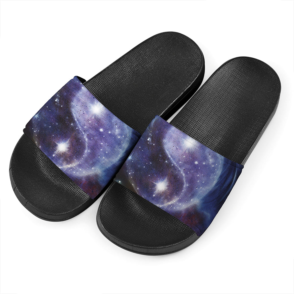 Woman Space Yin Yang Painting Print Black Slide Sandals