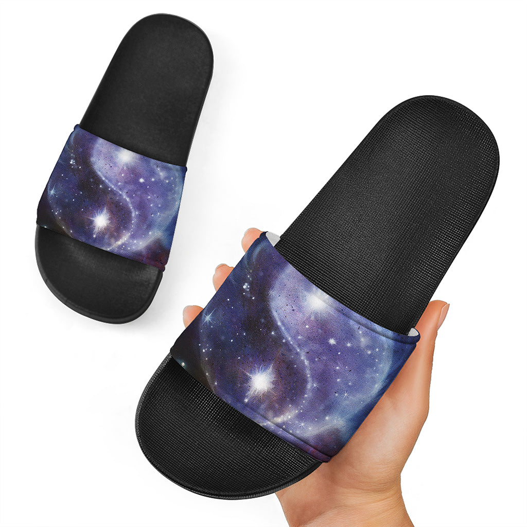 Woman Space Yin Yang Painting Print Black Slide Sandals