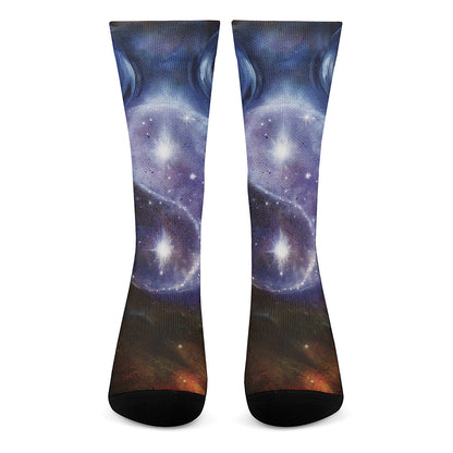 Woman Space Yin Yang Painting Print Crew Socks