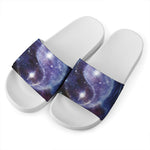 Woman Space Yin Yang Painting Print White Slide Sandals