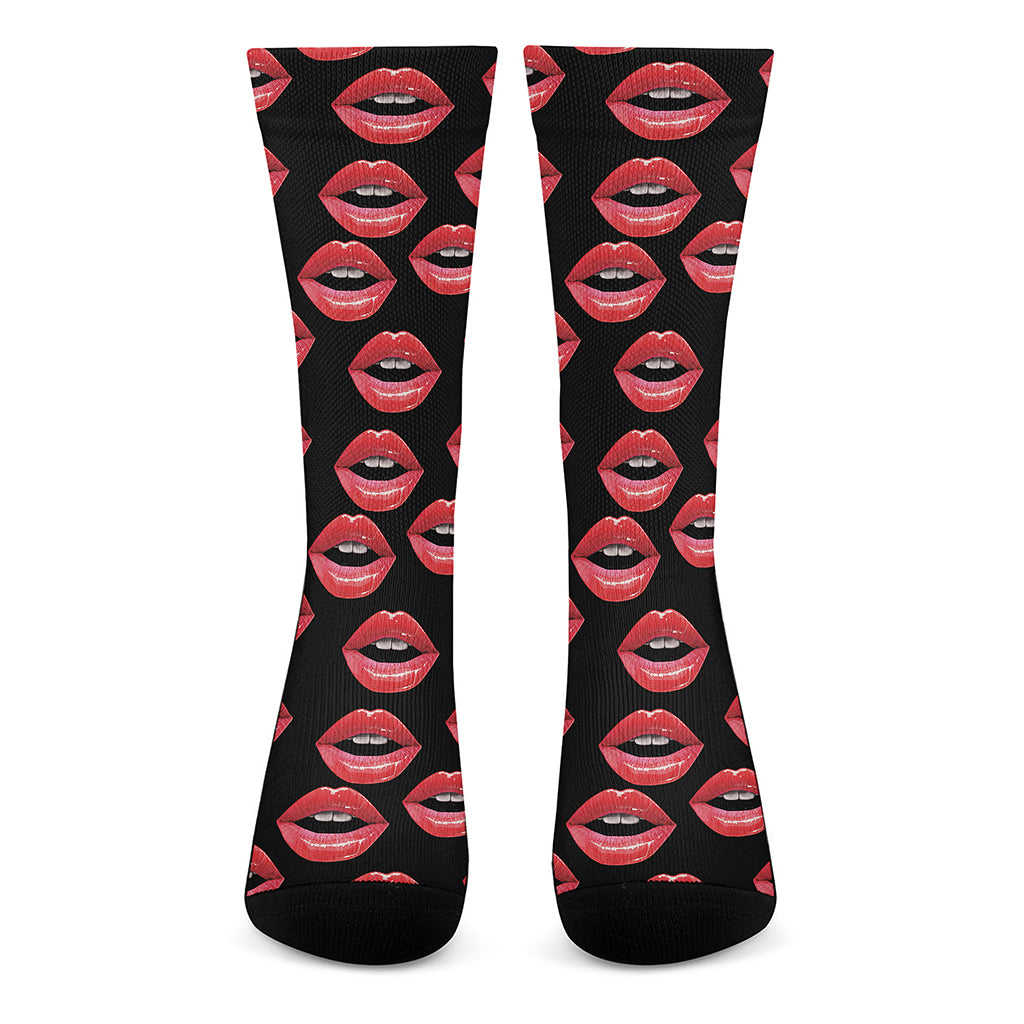 Women's Lips Pattern Print Crew Socks