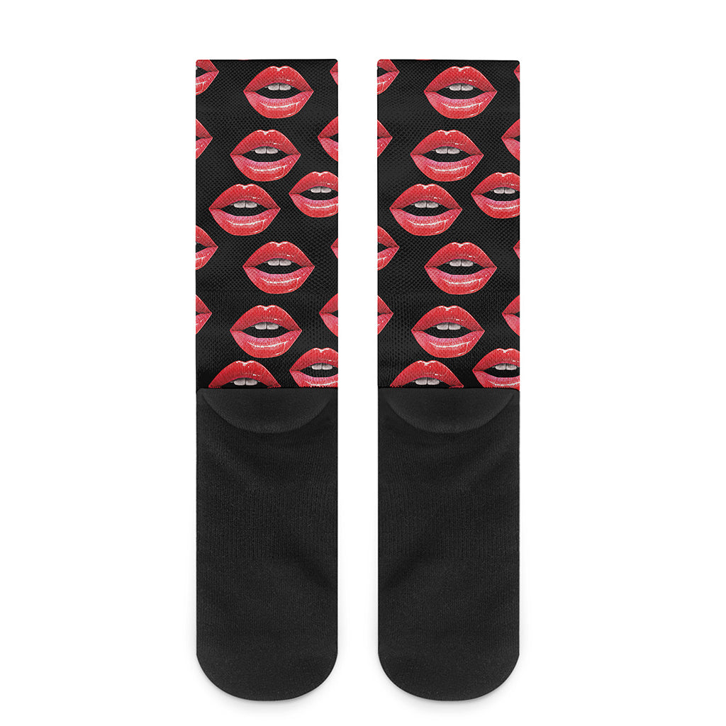 Women's Lips Pattern Print Crew Socks