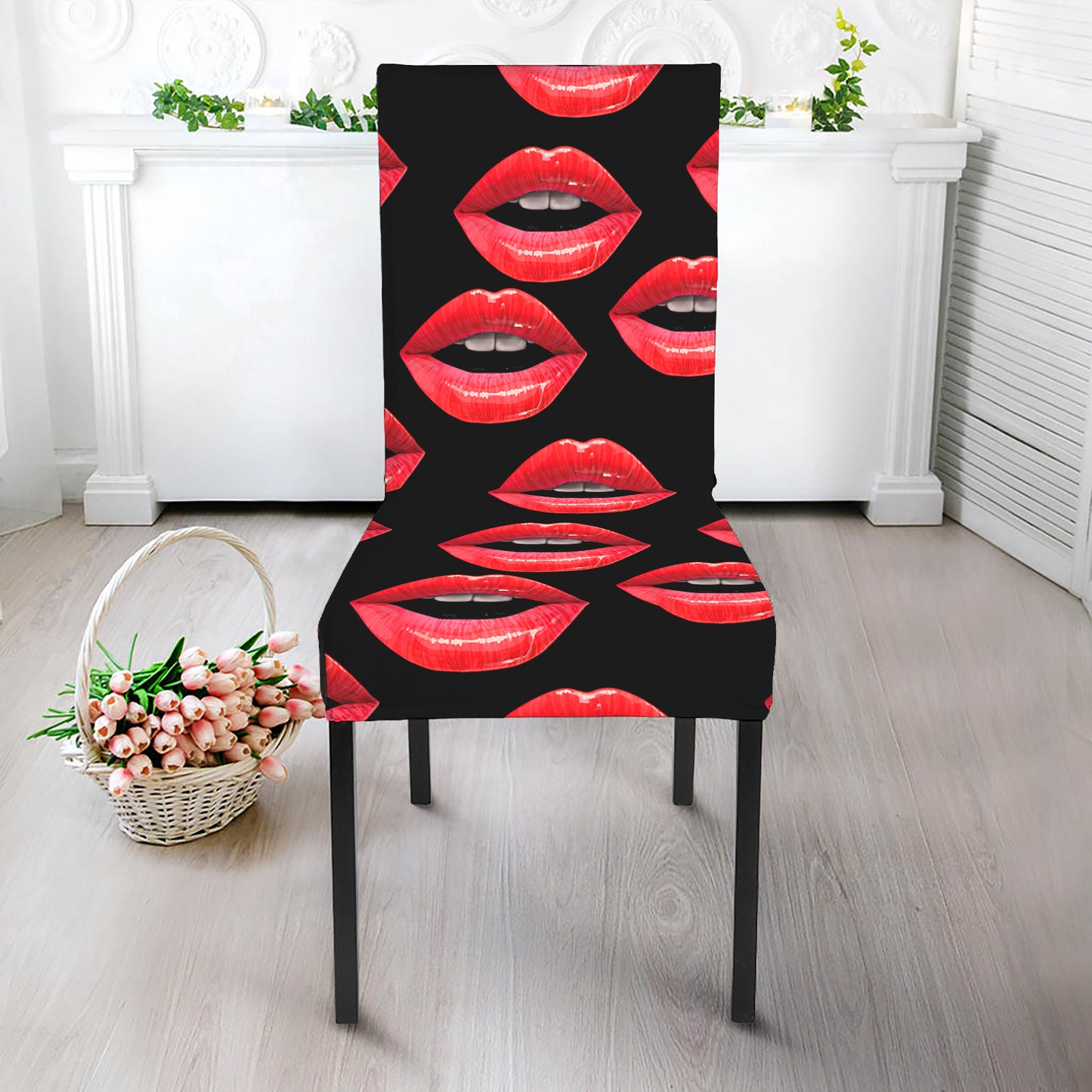 Women's Lips Pattern Print Dining Chair Slipcover